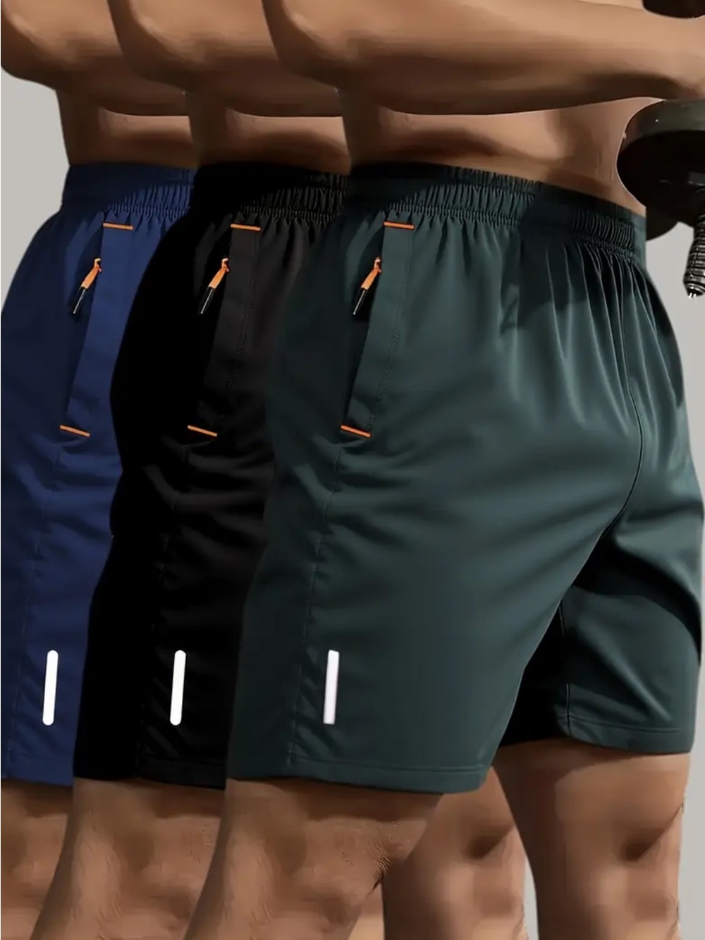 Men's Reflective Performance Shorts in Dark Green, Black, Navy